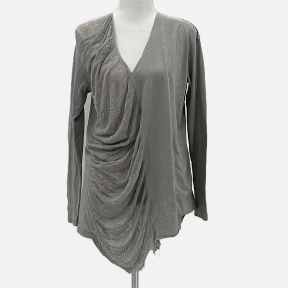 Raquel Allegra Basic V Neck Long Sleeve Tunic in Pearl Gray - Size 0 - Picture 1 of 6